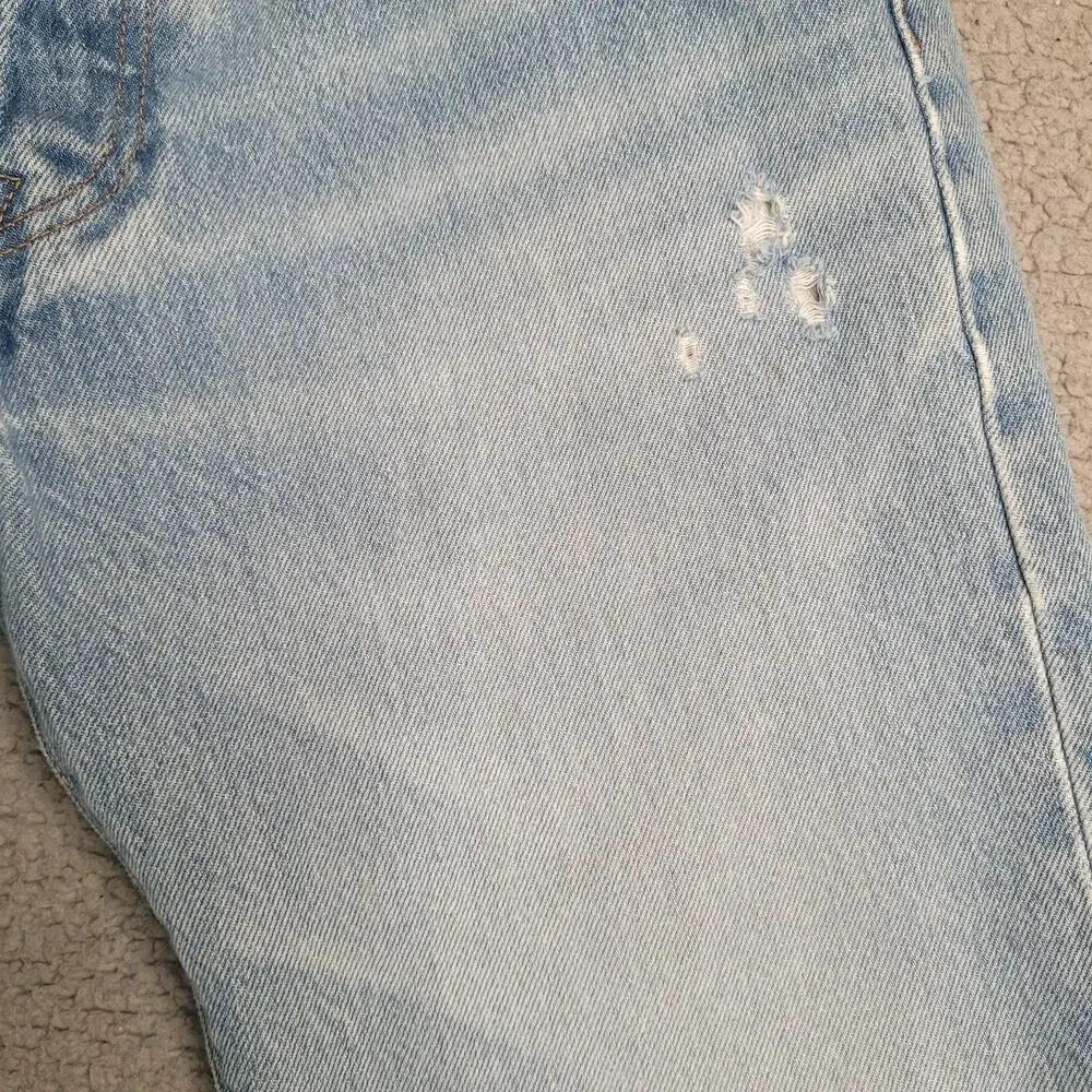 Levis 501 93 Jeans Men 29 Light Wash Blue Denim Distressed Straight Crop Raw Hem